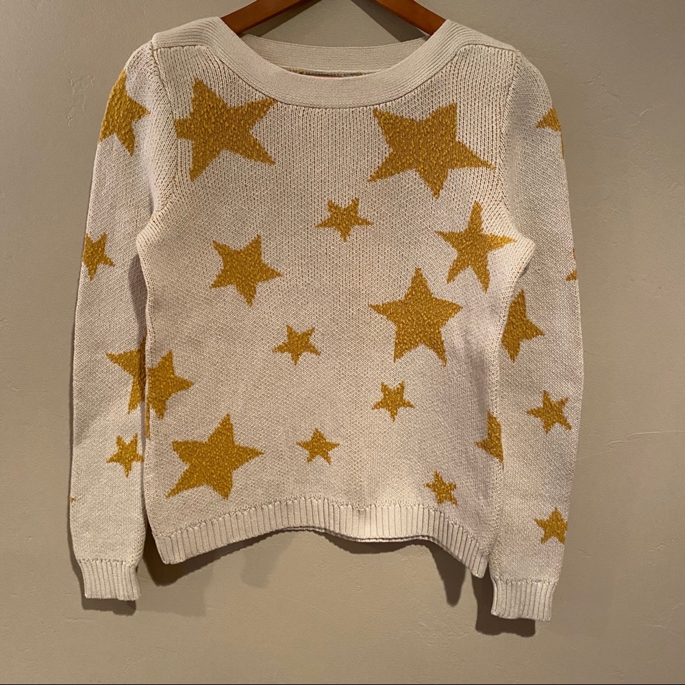 Marled Cream and Mustard Star Sweater Medium